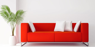 红色沙发盆栽矢量家居室内装饰场景背景
